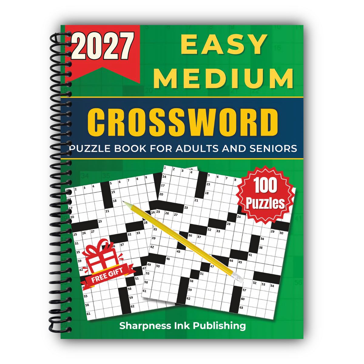 Easy - Medium Crossword Puzzle Book For Adults and Seniors - 100 Big Font Puzzles: Engaging Challenges to Boost Your Focus and Keep Your Eyes Relaxed ... of Fun, Perfect Gift for Cross word Lover [Spiral-Bound]