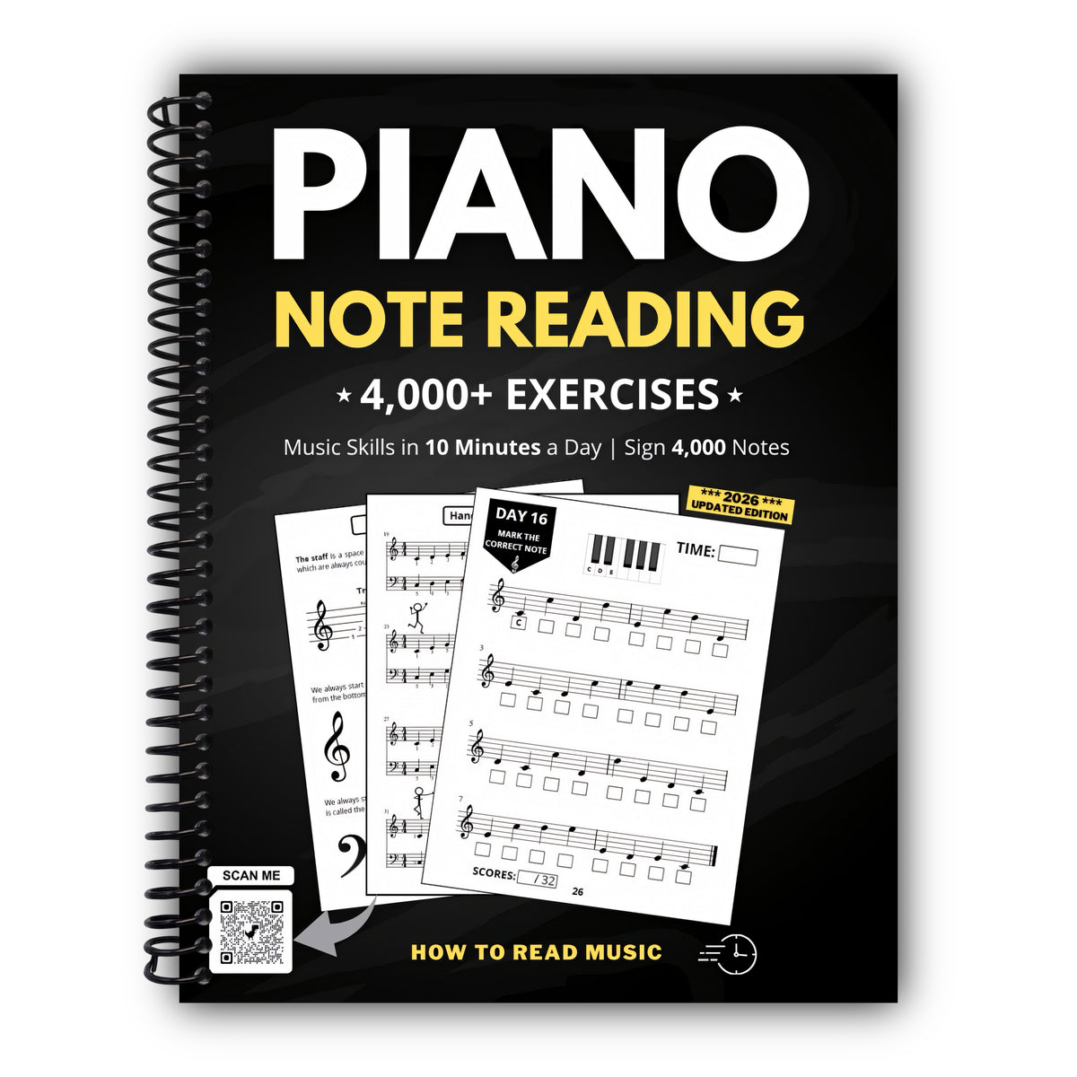 Piano Note Reading Exercises: Music Skills in 10 Minutes a Day, Student Workbook, How To Read Music, Sign 4,000 Notes [Spiral-Bound]