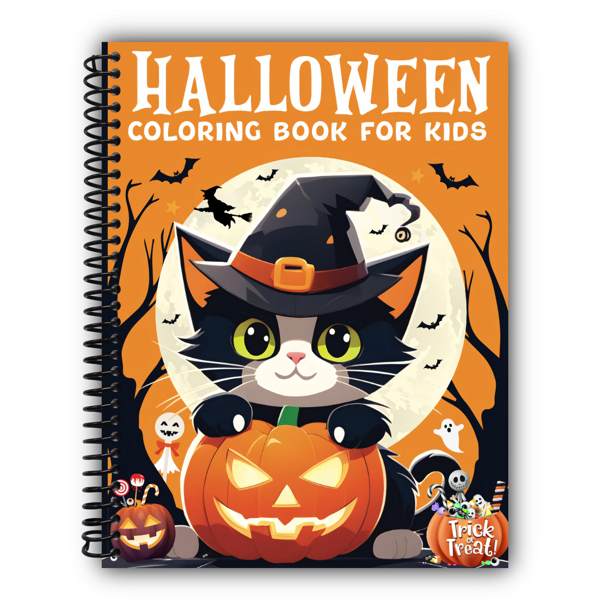 Halloween Coloring Book for kids: 50+ Very Cute and Easy Features of Various Halloween-themed Illustrations Such as Grinning Pumpkins, Cute Witches, ... (Perfect Gift Ideas For Kids Ages 2-8 and Up) [Spiral-Bound]