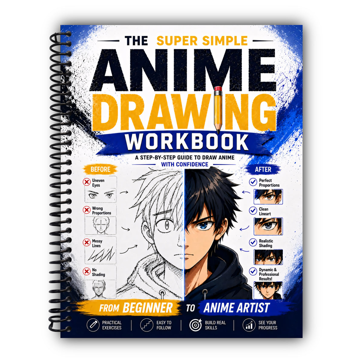 The Super Simple Anime Drawing Workbook: Unleash the Mangaka Inside You in 8 Simple Steps and Draw Anime Characters You'll Be Proud to Share | Simple Exercises and Easy Lessons Made Fun and Clear [Spiral-Bound]