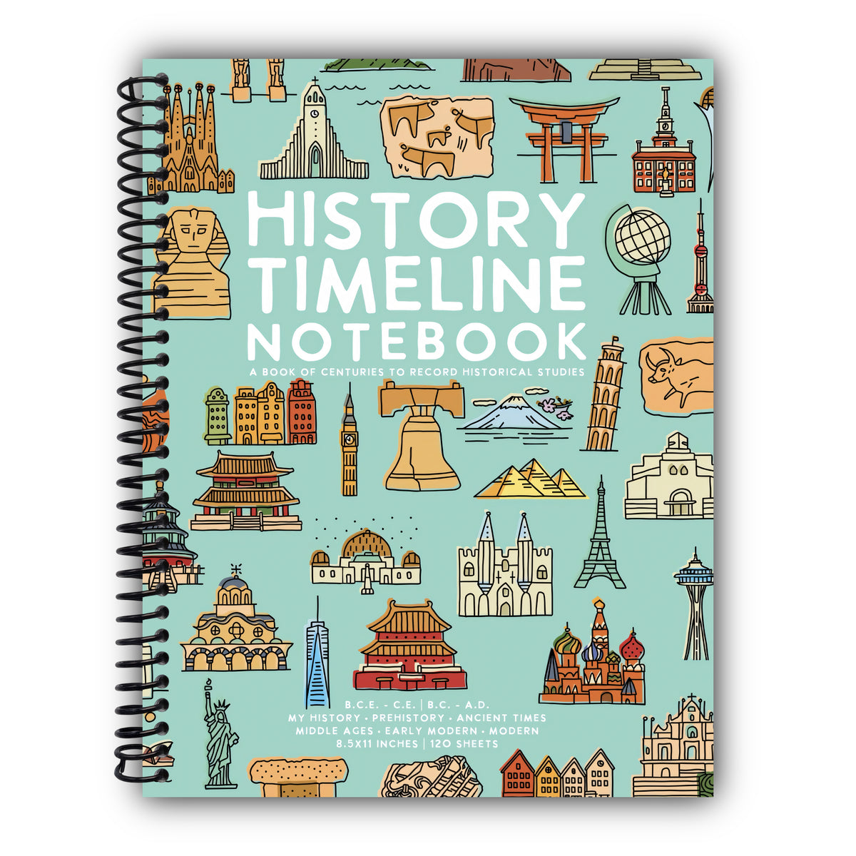 History Timeline Notebook: A Book of Centuries to Record Historical Studies by schoolnest (Turquoise Doodle Series) [Spiral-Bound]