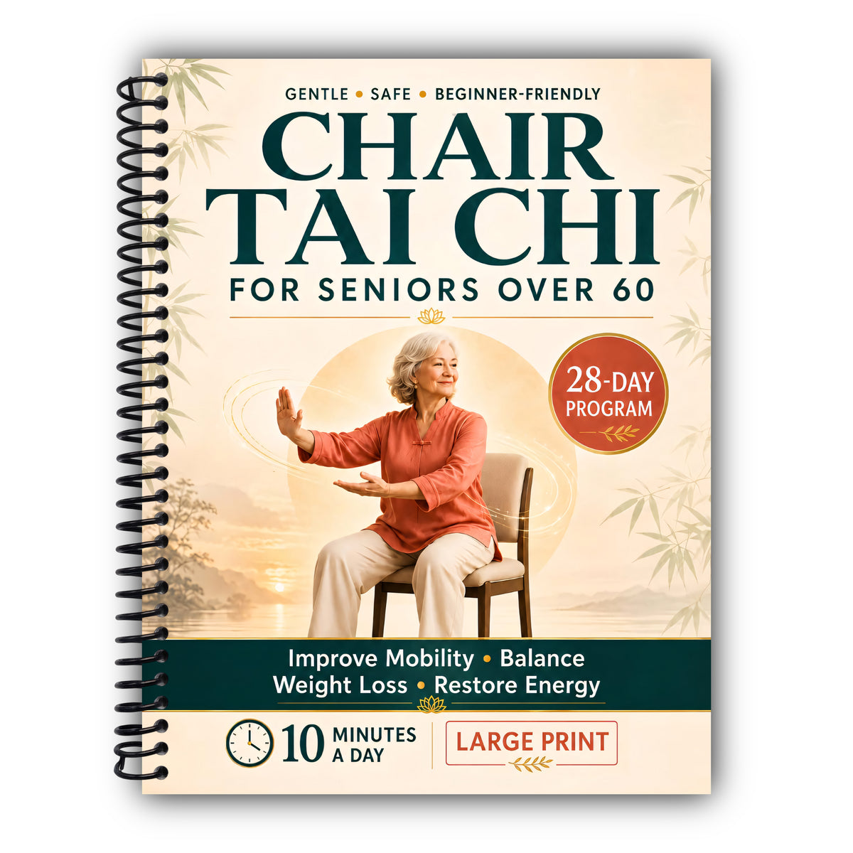 Chair Tai Chi for Seniors Over 60: Gentle 28-Day Program, Large Print, 10-Minute Daily Routines to Improve Mobility, Weight Loss, Balance & Restore Energy with Daily Tracker [Spiral-Bound]