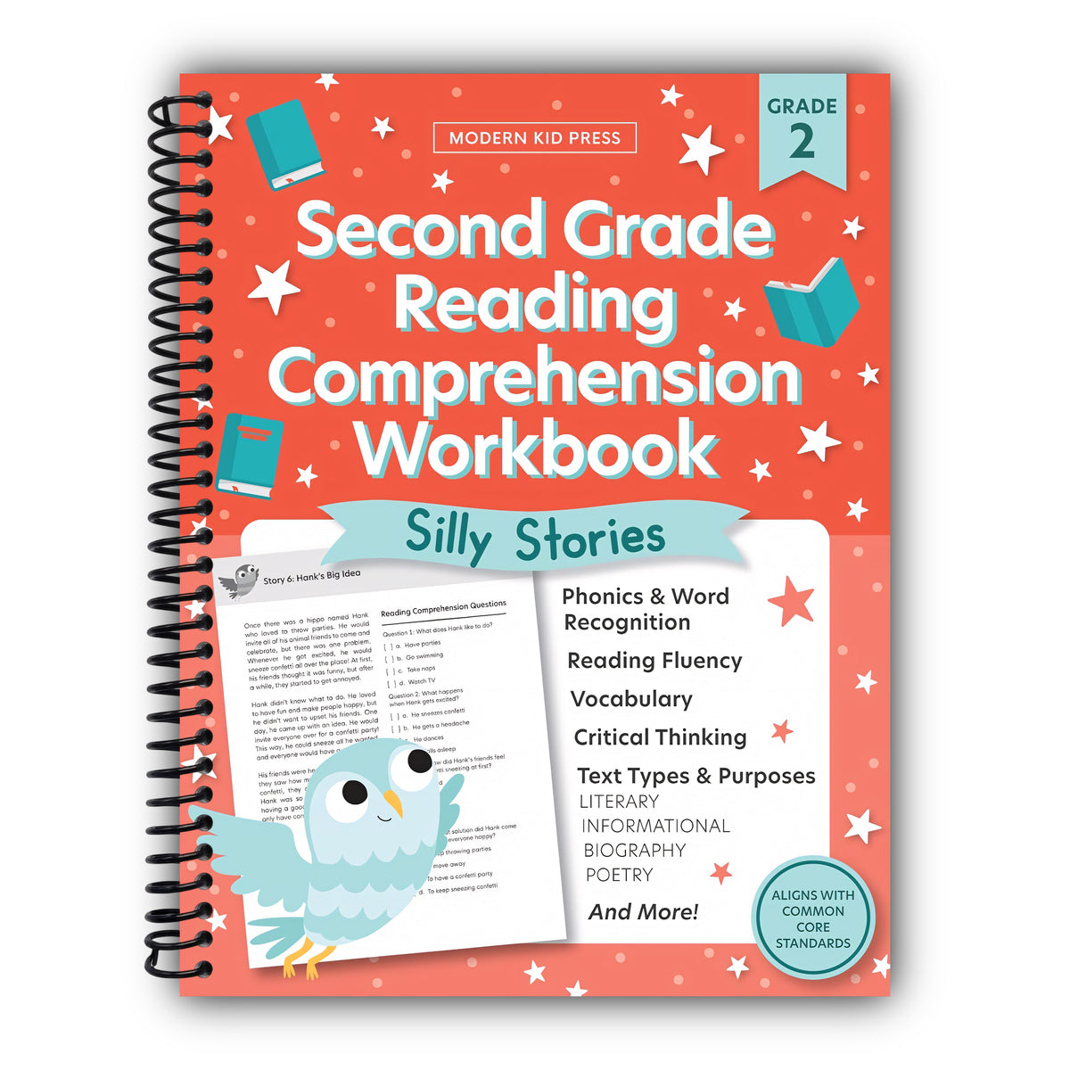 The 2nd Grade Reading Comprehension Workbook for Kids: Silly and Engaging Stories, Biographies, Poetry and Informational Text to Improve Reading Comprehension and Phonics (2nd Grade Workbook) [Spiral-Bound]