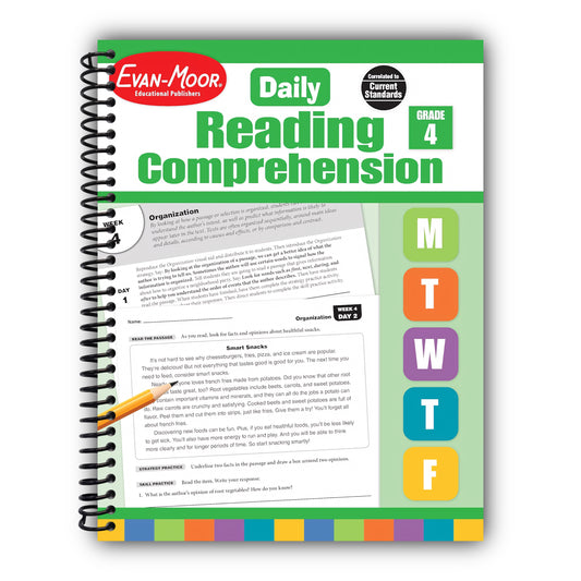 Evan-Moor Daily Reading Comprehension, Grade 4 - Homeschooling & Classroom Resource Workbook, Reproducible Worksheets, Teaching Edition, Fiction and Nonfiction, Lesson Plans, Test Prep [Spiral-Bound]