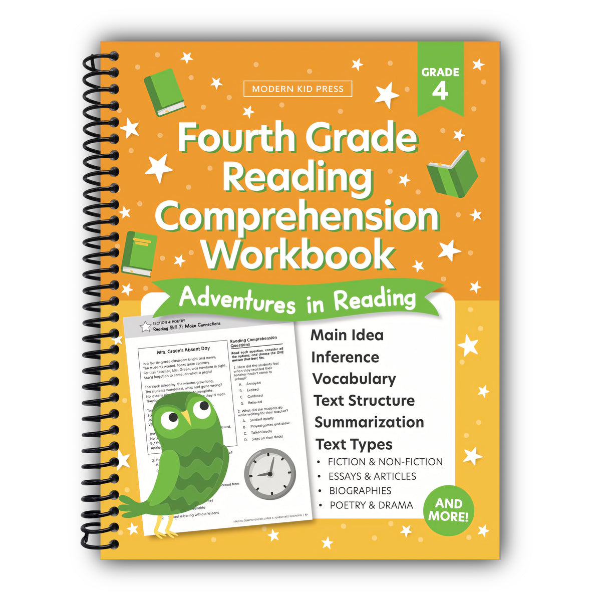 Fourth Grade Reading Comprehension Workbook: Build Essential Grade 4 Reading Skills Through Engaging Adventures in Fiction, Poetry & Biography [Spiral-Bound]